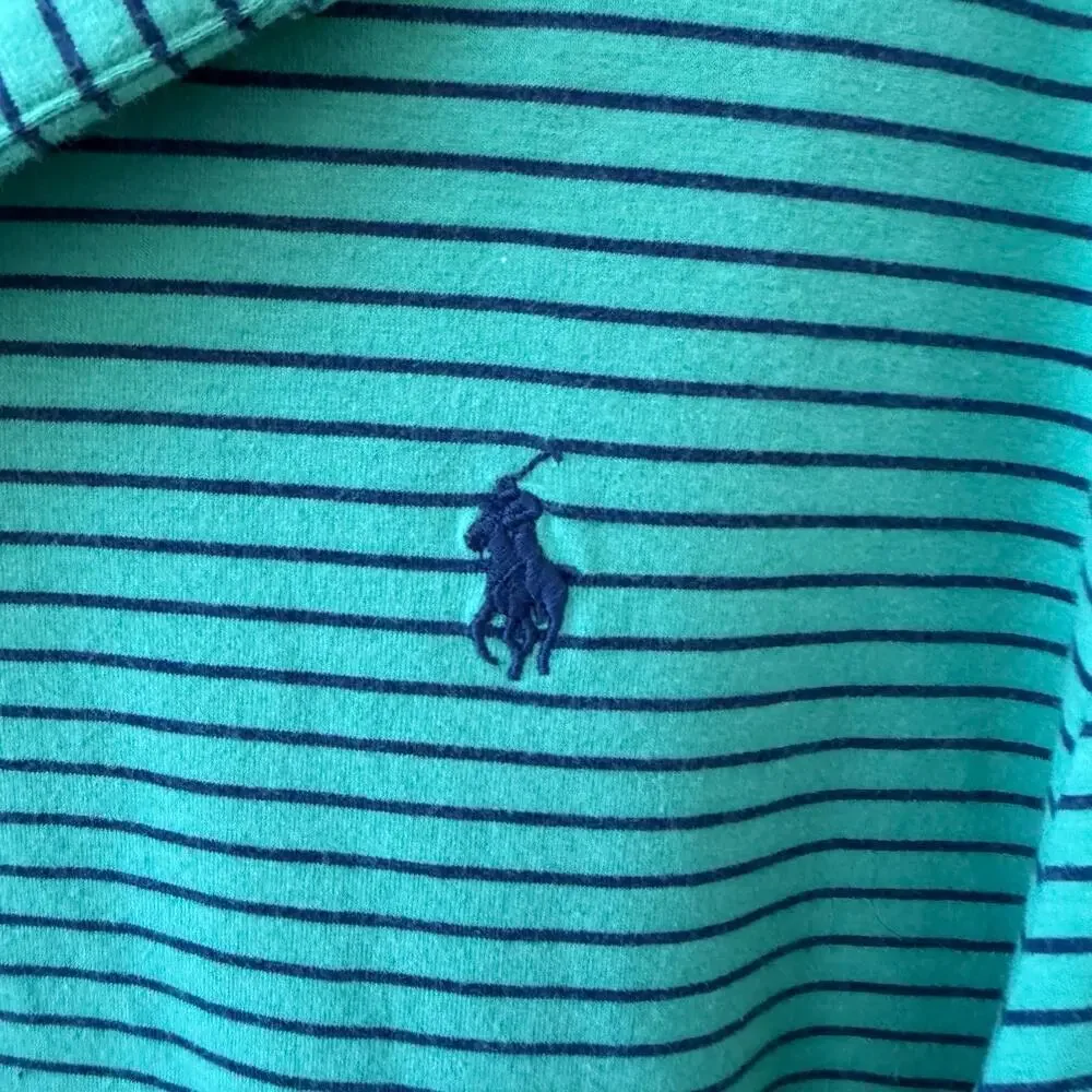 Polo Ralph Lauren Performance Polo Shirt Green Blue Stripe Size XL Preppy Casual
